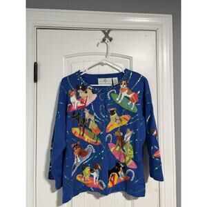 Design Options Philip Jane Gordon Dog‎ Woman's Cardigan Sweater Blue Large